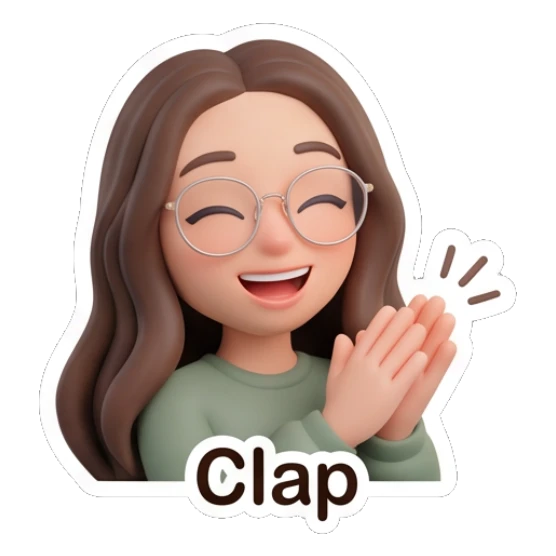 Appreciative girl with glasses clapping hands. Cute Glasses Girl Daily sticker for expressive chats and social replies.