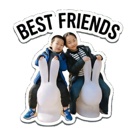 并肩坐在一起 New Year Kids Duo sticker for expressive chats and social replies.
