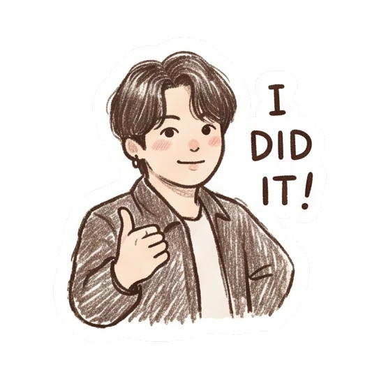 Boy giving a thumbs up, text I DID IT! Crayon Boy Daily Moods sticker for expressive chats and social replies.