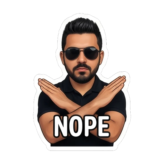 Man crossing arms in refusal, text NOPE Modern Man Daily Vibes sticker for expressive chats and social replies.