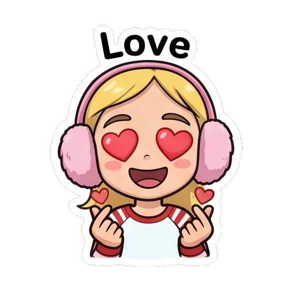 Blonde girl showing love with heart eyes and finger hearts. Blonde Girl Daily Life sticker for expressive chats and social replies.