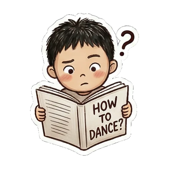 Boy reading dance book Little Dancer Boy sticker for expressive chats and social replies.