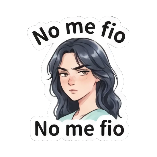 Girl looking suspicious and skeptical, text 'No me fio' Modern Spanish Girl Expressions sticker for expressive chats and social replies.