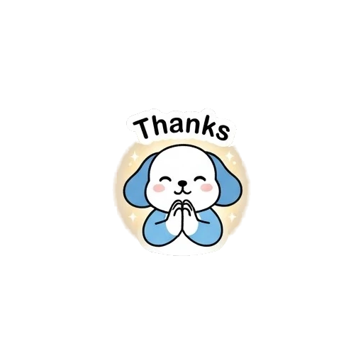 Grateful puppy with hands together saying Thanks Blue Puppy Burger Buddy sticker for expressive chats and social replies.