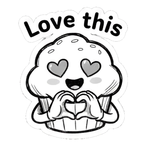 Muffin forming a heart shape with hands Muffin Moods sticker for expressive chats and social replies.