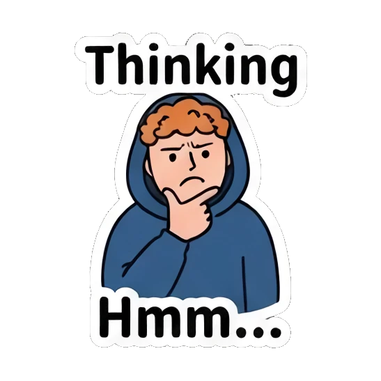 Pensive ginger athlete thinking with hand on chin with text Hmm Ginger Athlete Vibes sticker for expressive chats and social replies.