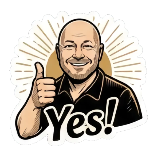 Bald man giving a thumbs up, text says Yes. Bald Guy Daily Vibes sticker for expressive chats and social replies.