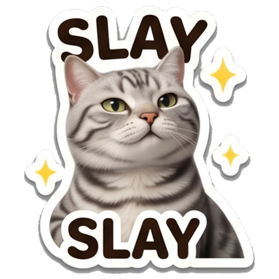 Confident tabby cat posing with SLAY text Tabby Cat Daily Expressions sticker for expressive chats and social replies.