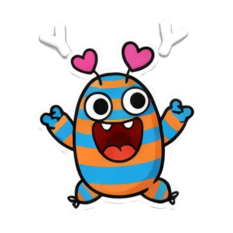 Monster waving hands excitedly, joyful expression, text YAY. Mood Monsters sticker for expressive chats and social replies.