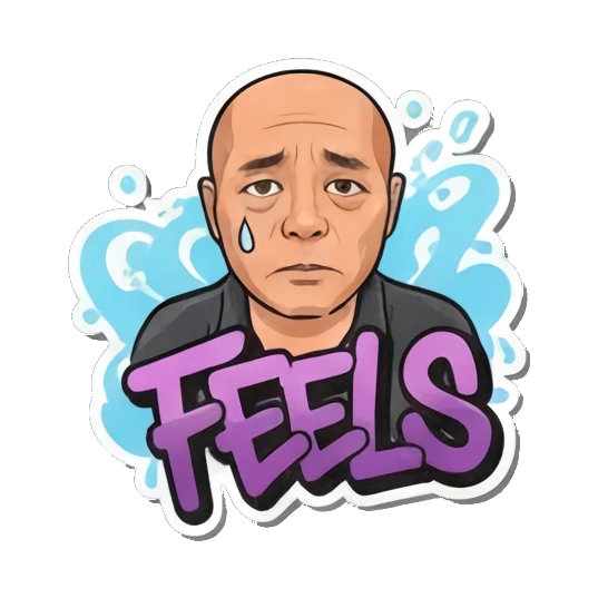 Sad 'Feels' expression Bald Guy's Street Vibes sticker for expressive chats and social replies.