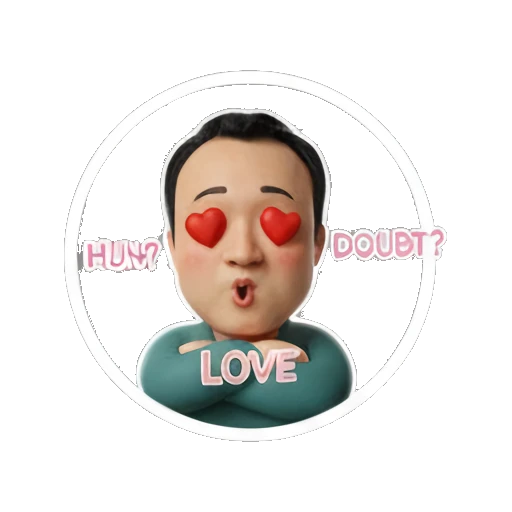 Man with heart-shaped eyes and love expression with LOVE text Musical Man Expressions sticker for expressive chats and social replies.