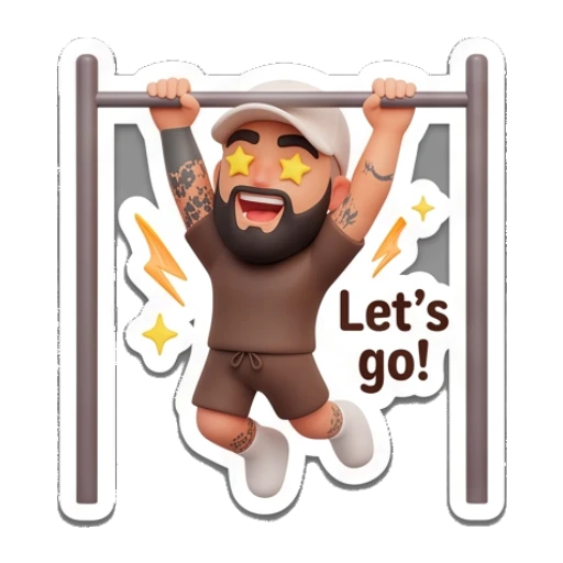 Man doing pull-ups on a bar, text 'Let's go!' Gym Bro Daily Life sticker for expressive chats and social replies.