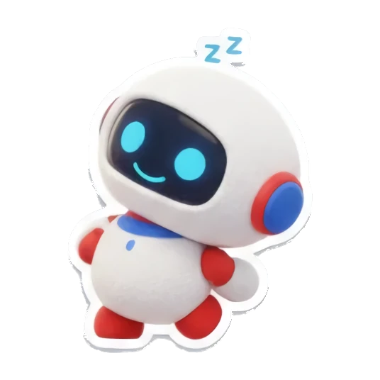 Sleeping robot dreaming Mini Bot Emotions sticker for expressive chats and social replies.