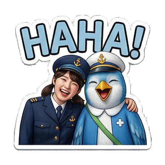 女孩与伙伴的友谊瞬间 Little Captain & Blue Bird Duo sticker for expressive chats and social replies.
