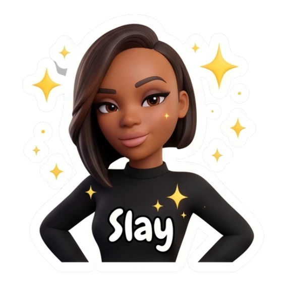 Confident woman with hands on hips, text says Slay. Modern Chic Expressions sticker for expressive chats and social replies.