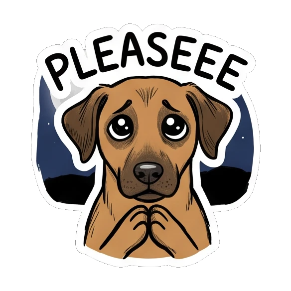 Brown dog looking pleading with big puppy eyes. Brown Dog Daily Moods sticker for expressive chats and social replies.