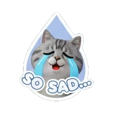 Tabby cat crying in a teardrop shape with SO SAD text Tabby Cat Daily Moods sticker for expressive chats and social replies.