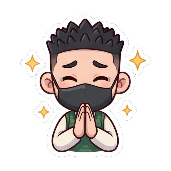 Boy with hands together in a grateful prayer pose Cheerful Masked Student sticker for expressive chats and social replies.