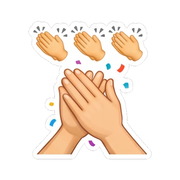 Animated hands clapping with 'Clapping' motion Everyday Vibes with Sarah sticker for expressive chats and social replies.