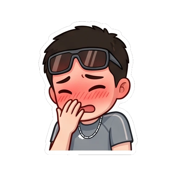 Shy boy blushing and covering his mouth Cool Guy Daily Life sticker for expressive chats and social replies.
