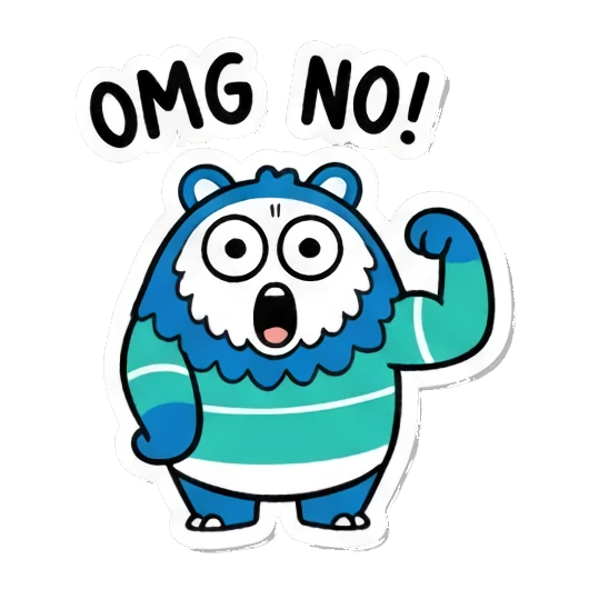 Blue monster shocked, 'OMG NO!' Fluffy Monster Moods sticker for expressive chats and social replies.