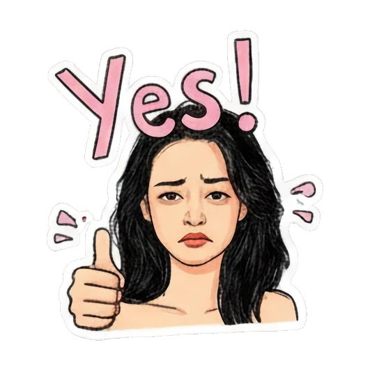 Girl giving a thumbs up with text Yes Doodle Girl Daily Vibes sticker for expressive chats and social replies.