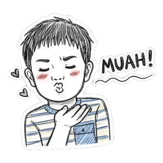 Shy boy blowing kiss MUAH Doodle Boy's Moods sticker for expressive chats and social replies.