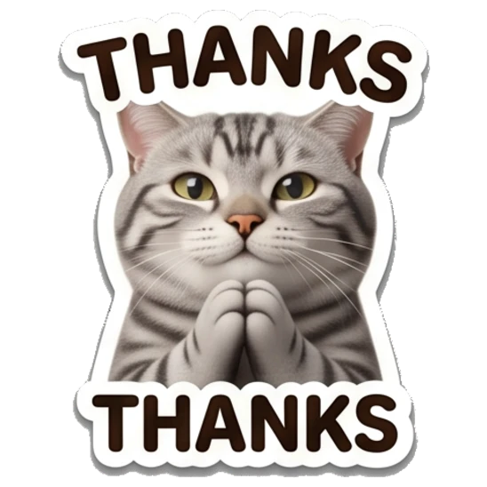 Tabby cat praying with THANKS text Tabby Cat Daily Expressions sticker for expressive chats and social replies.