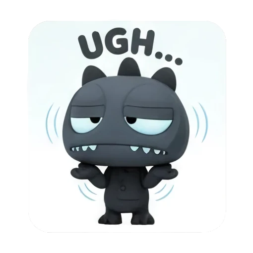 Annoyed monster shrugging shoulders with text UGH Little Dark Monster Daily sticker for expressive chats and social replies.