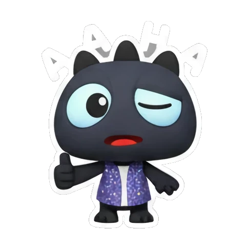 Black monster winks and gives a thumbs up with HAHAA text. Little Black Monster Moods sticker for expressive chats and social replies.