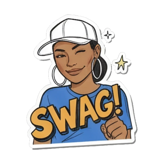 戴帽酷女孩比出SWAG手势 Urban Diva Vibes sticker for expressive chats and social replies.
