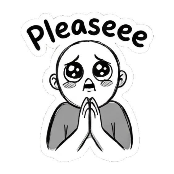 Man with pleading eyes and hands together, looking desperate. Doodle Guy Daily Vibes sticker for expressive chats and social replies.
