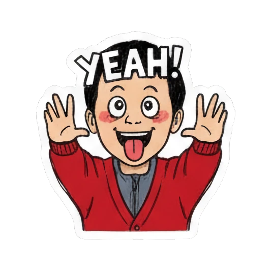 excited boy yelling yeah Red Sweater Boy Daily Life sticker for expressive chats and social replies.