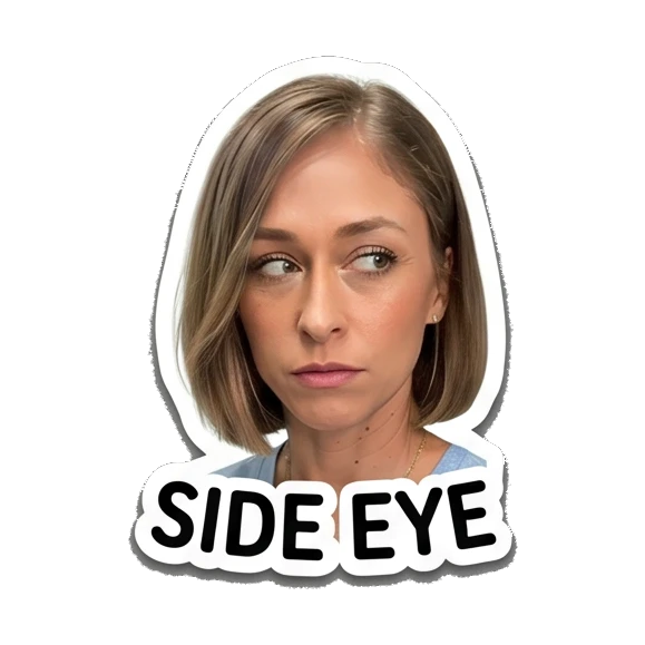 Woman giving a side eye glance with Side Eye text Daily Life of a Modern Woman sticker for expressive chats and social replies.