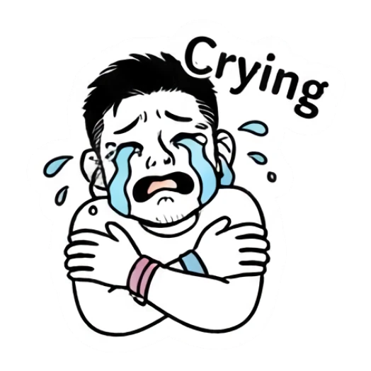 Sad young man crying with arms crossed Cool Guy Daily Vibes sticker for expressive chats and social replies.