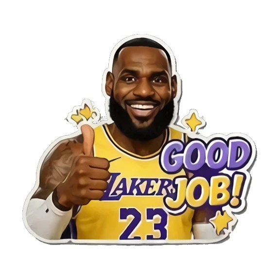 LeBron giving a thumbs up with text GOOD JOB! LeBron Court Vibes sticker for expressive chats and social replies.
