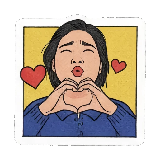 woman making heart shape Retro Comic Daily Expressions sticker for expressive chats and social replies.