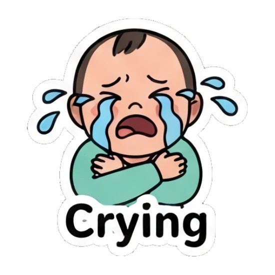 Baby crying with arms crossed. Little Baby Daily Moods sticker for expressive chats and social replies.