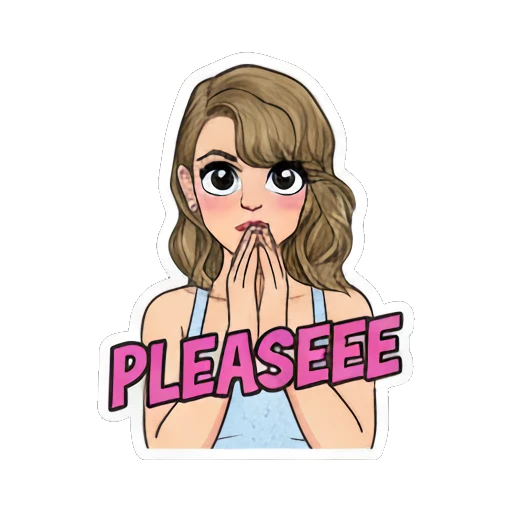 Pop star looking pleading with 'PLEASEEE' text Pop Star Daily Vibes sticker for expressive chats and social replies.