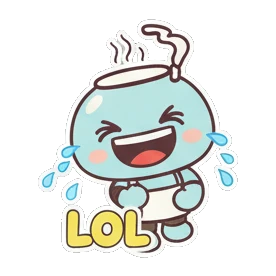 Blue teapot character laughing hysterically with text LOL Teapot Buddy Daily Life sticker for expressive chats and social replies.