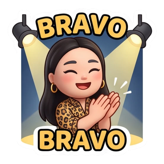 Girl clapping hands under spotlights, text Bravo Cinema Diva Daily Life sticker for expressive chats and social replies.