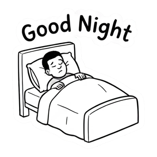 Man in safety vest sleeping in bed with text Good Night Working Guy Daily Vibes sticker for expressive chats and social replies.