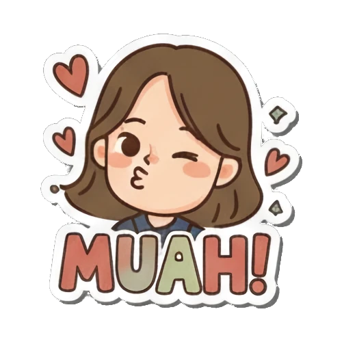 可爱女孩眨眼飞吻MUAH! Vibrant Girl's Daily sticker for expressive chats and social replies.