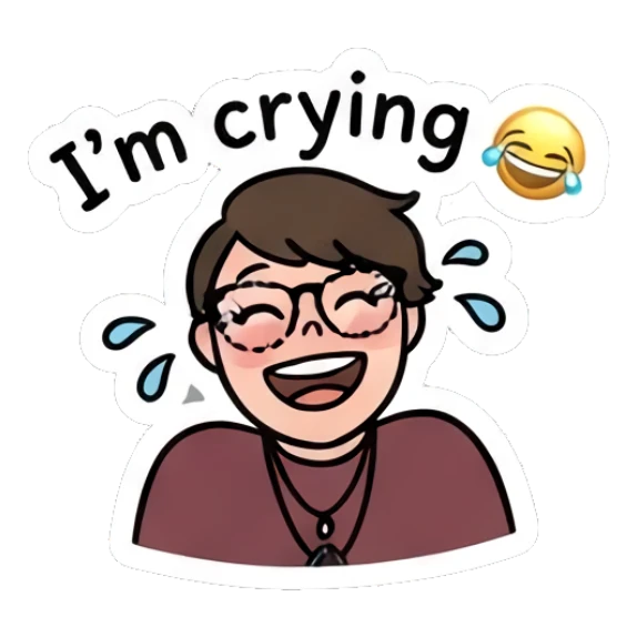 Happy boy laughing with tears saying I'm crying Daily Doodle Boy sticker for expressive chats and social replies.