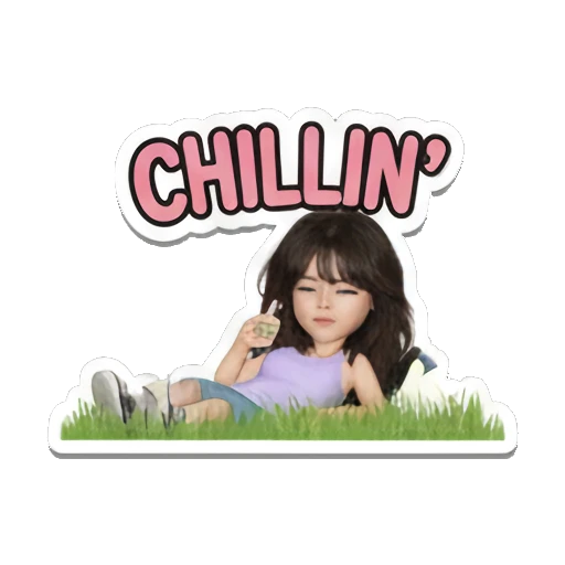 Girl lying on grass, relaxed, text 'CHILLIN' Music Festival Girl sticker for expressive chats and social replies.