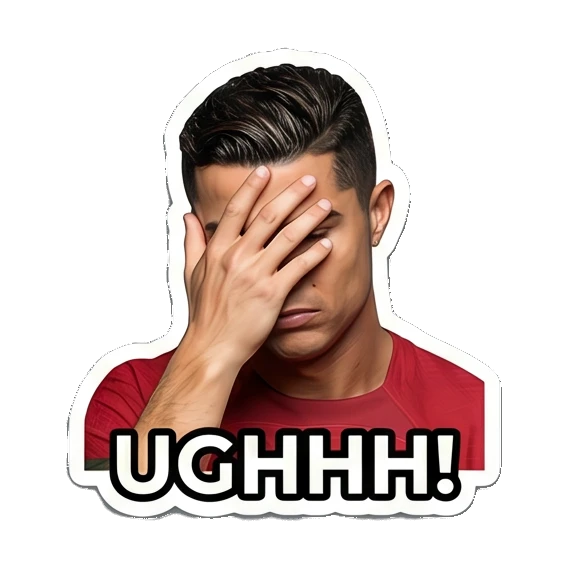 Cristiano Ronaldo facepalming with UGHHH text Cristiano Ronaldo Expressions sticker for expressive chats and social replies.