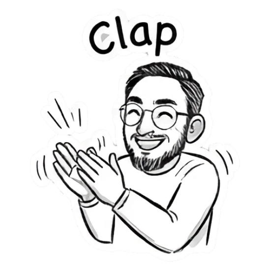 Bearded man clapping hands, Clap text. Doodle Guy Daily Vibes sticker for expressive chats and social replies.