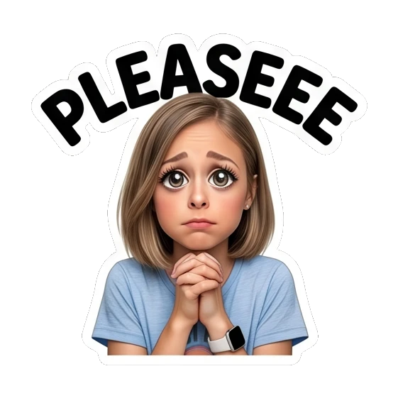 Mom looking pleading with hands together. Mally Mom Daily Life sticker for expressive chats and social replies.
