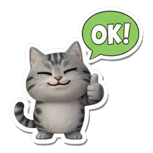 灰斑猫竖起大拇指表示OK Playful Tabby Expressions sticker for expressive chats and social replies.