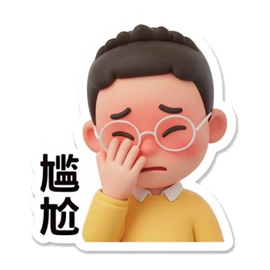 Boy with glasses feeling awkward and covering face. Cheerful Glasses Boy Daily sticker for expressive chats and social replies.